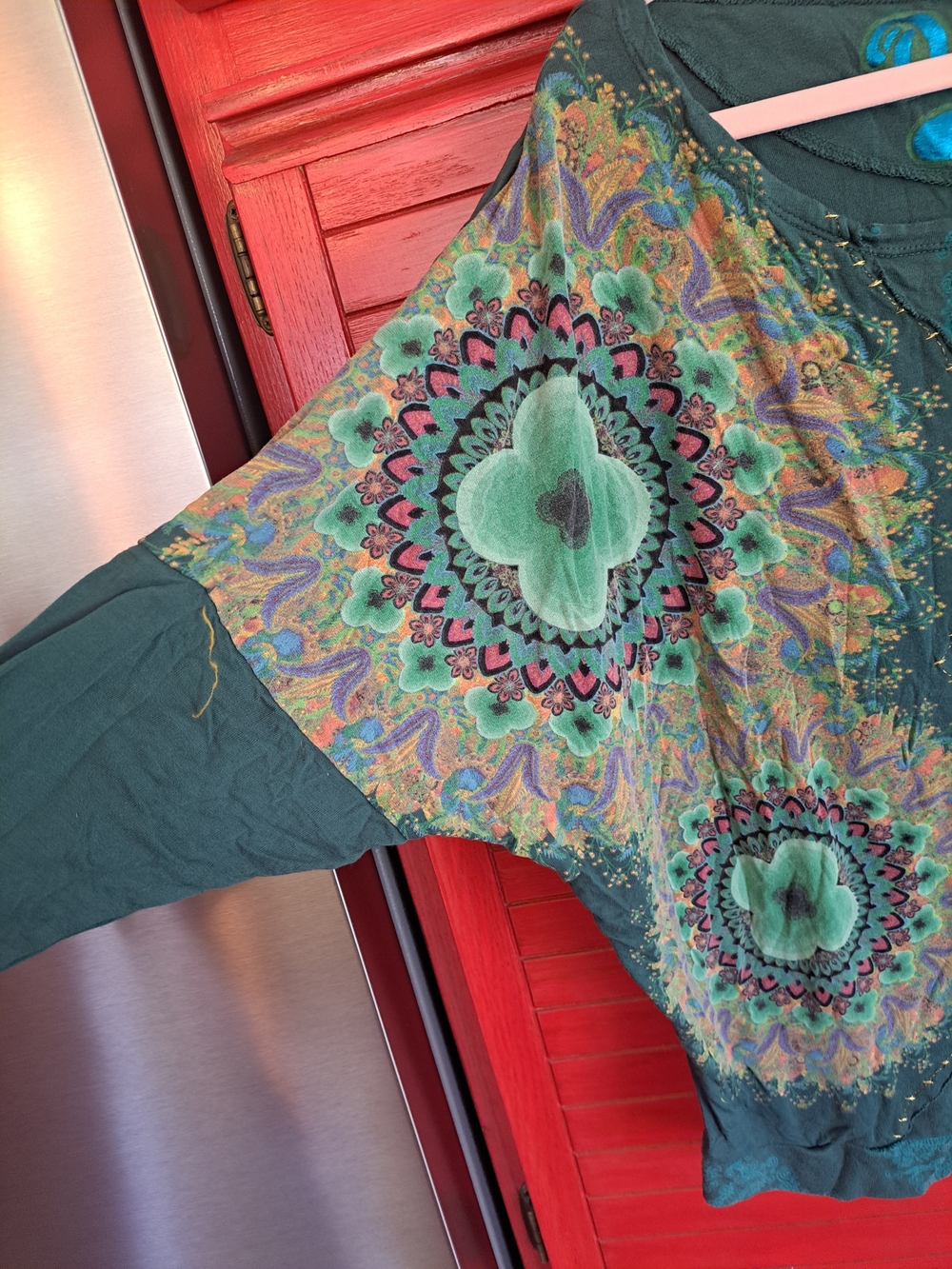 Desigual Teal Mandala-Print Women's Long Sleeve Top Large Raglan Sleeve - Picture 4 of 7